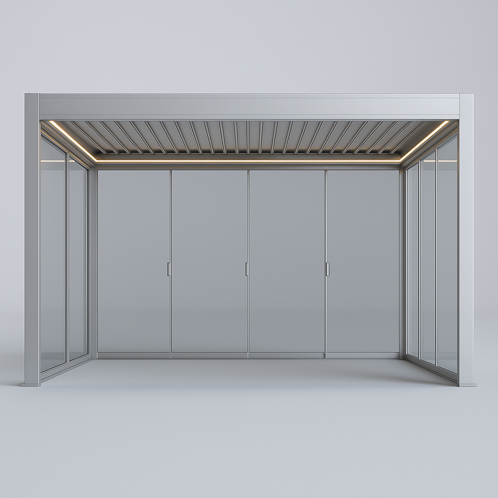 Modern outdoor canopy with designing glass sides on a white background
